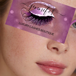 Makeup Eyelash QR Code Logo Glitter Berry Pink Business Card