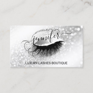 Makeup Eyelash QR Code Logo Glitter Grey  Silver Business Card