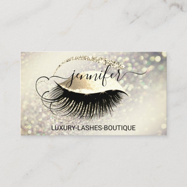 Makeup Eyelash QR Code Logo Glitter Vip  Gold Business Card (Front)