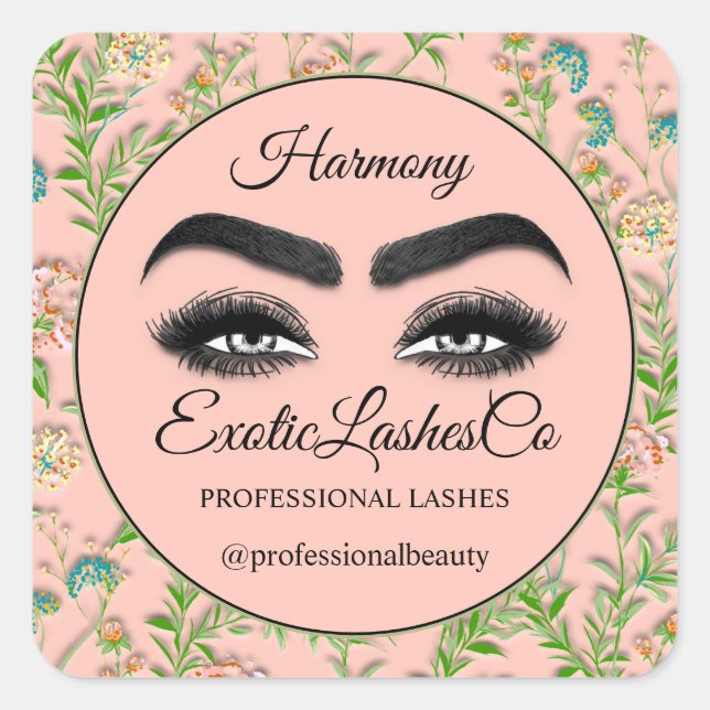 Makeup Eyelash SPA Cleaner Floral Mint Green Peach Square Sticker (Front)