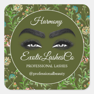 Makeup Eyelash SPA Cleaner Floral Mint Greenery Square Sticker
