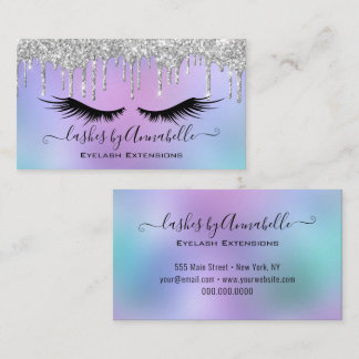 Makeup EyeLashes Sparkle Silver Glitter Drip Business Card
