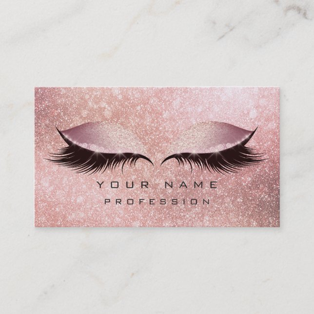 Makeup Eyes Lashes Glitter Rose Gold Blush Sparkly Business Card (Front)