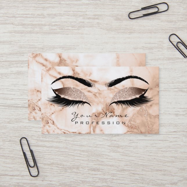Makeup Eyes Lashes Glitter Rose Marble Eyebrow Lux Business Card (Front/Back In Situ)