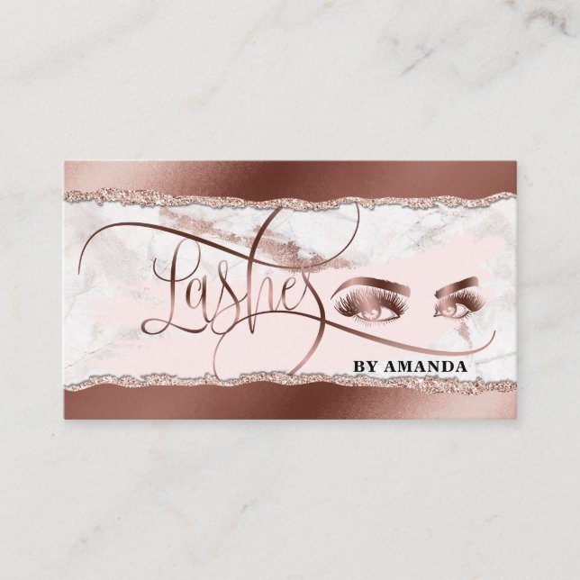 Makeup Eyes Lashes Rose Gold Marble Torn paper Business Card (Front)