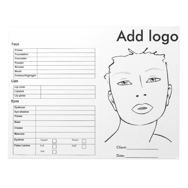 Makeup Face Chart Notepad (Front)