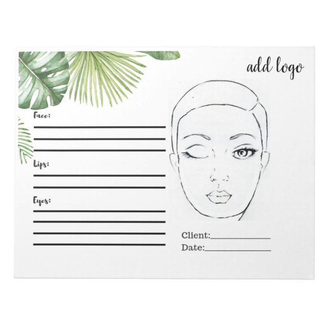 MAKEUP FACE CHART SIMPLE BASIC PALMS LEAVES LEAF NOTEPAD (Front)