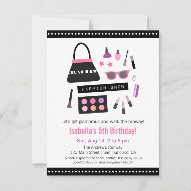 Makeup Fashion Show Birthday Party Invitations (Front)
