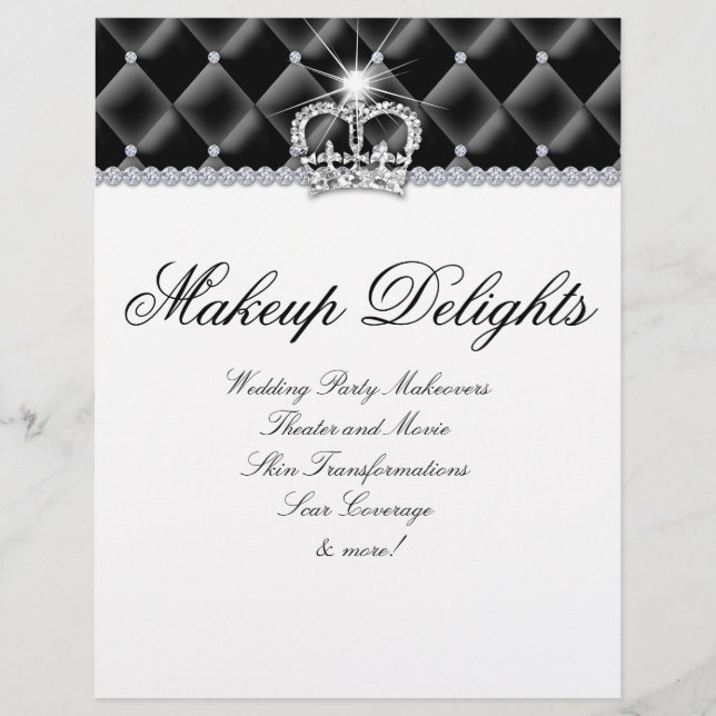 Makeup Flyer Hair Salon Satin Diamonds Black White (Front)