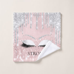 Makeup Glitter Eyes Drips Silver Pink Blush Name Wash Cloth