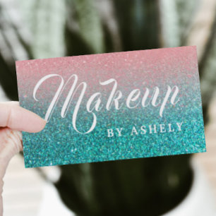 Makeup glitter turquoise business card