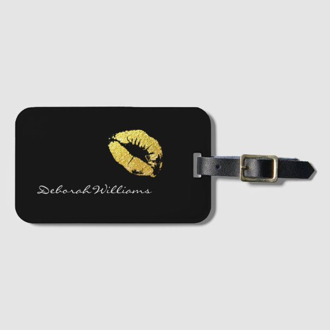 makeup gold lips travel luggage tag (Front Horizontal)