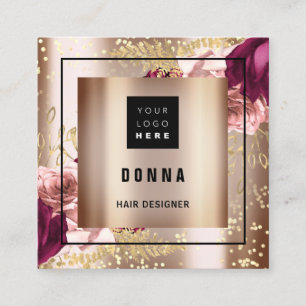 Makeup  Hair Beauty Logo QR CODE Rose Gold Frame Square Business Card
