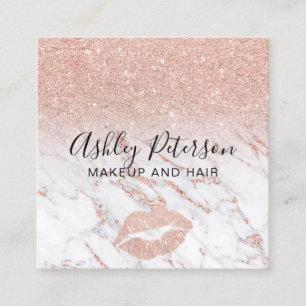 Makeup hair marble rose gold glitter lips square business card