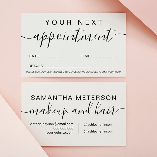 Makeup hair minimalist black and white simple appointment card (Creator Uploaded)
