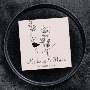 Makeup & Hair Nail Art Drawn Face Feminine Woman Square Business Card