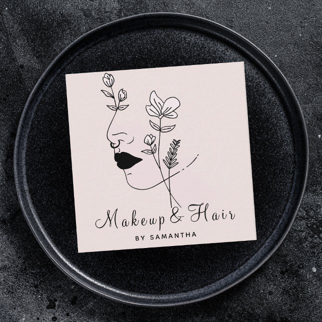 Makeup & Hair Nail Art Drawn Face Feminine Woman Square Business Card (Creator Uploaded)