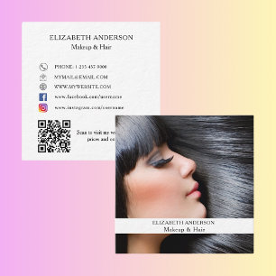 Makeup hair photo QR code social media premium Square Business Card