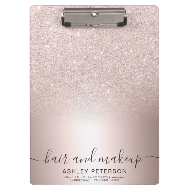 Makeup hair Rose gold glitter ombre metallic foil Clipboard (Front)