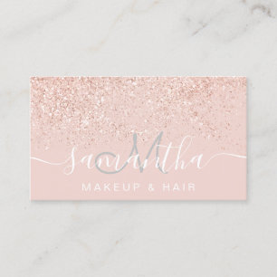 Makeup hair rose gold glitter pastel blush pink business card