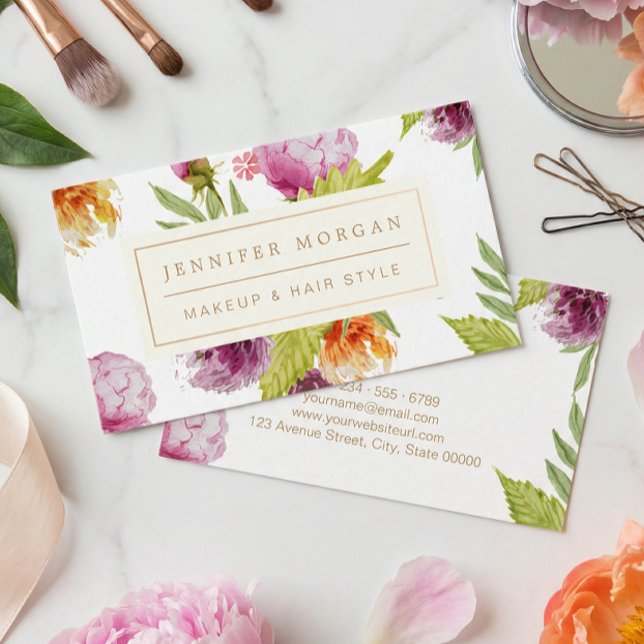 Makeup Hair Style Beauty Salon Feminine Floral Business Card (Creator Uploaded)