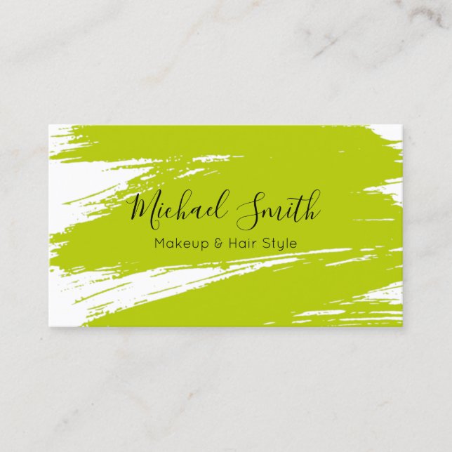 Makeup Hair Style Modern Lime Brush Stroke #2 Business Card (Front)