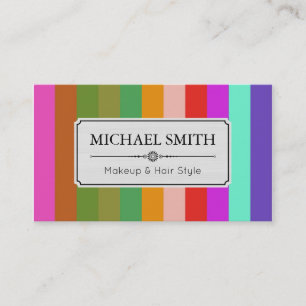 Makeup Hair Style Modern Retro Stripe Pattern #19 Business Card