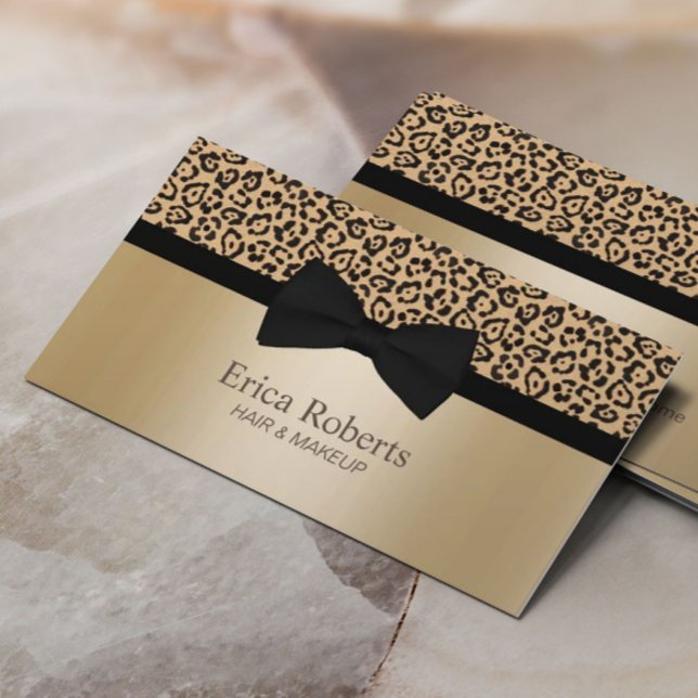 Makeup & Hair Stylist Classic Bow Tie Gold Leopard Business Card (Creator Uploaded)