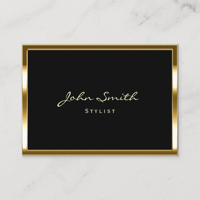 Makeup & Hair Stylist Elegant Gold Border Modern Business Card (Front)