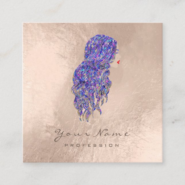 Makeup Hairdresser Lashes Mermaid Square Pearly Business Card (Front)