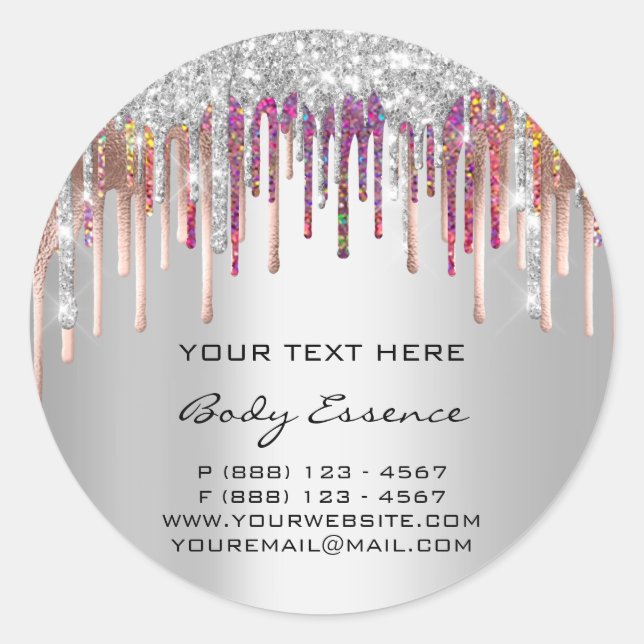 Makeup Holograph Drips Rose Silver Grey Holidays  Classic Round Sticker (Front)