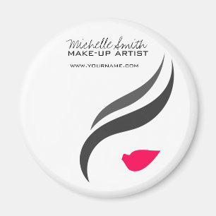 Makeup Icon Woman face in black white pink lips Magnet
