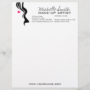 Makeup Icon Woman face in black white pink lips Personalized Letterhead