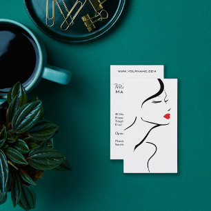 Makeup Icon Woman face in black white red lips Business Card