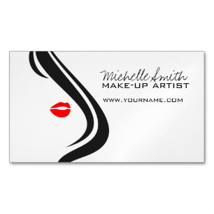Makeup Icon Woman face in black white red lips Magnetic Business Card