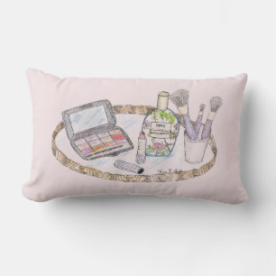 Makeup Illustration Antique Makeup Tray Lumbar Cushion