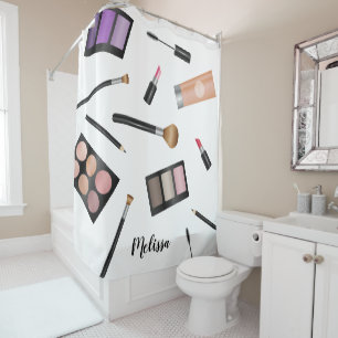 Makeup Illustration With Personalised Name Shower Curtain