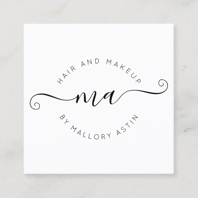 Makeup initials logo modern black white minimalist square business card (Front)