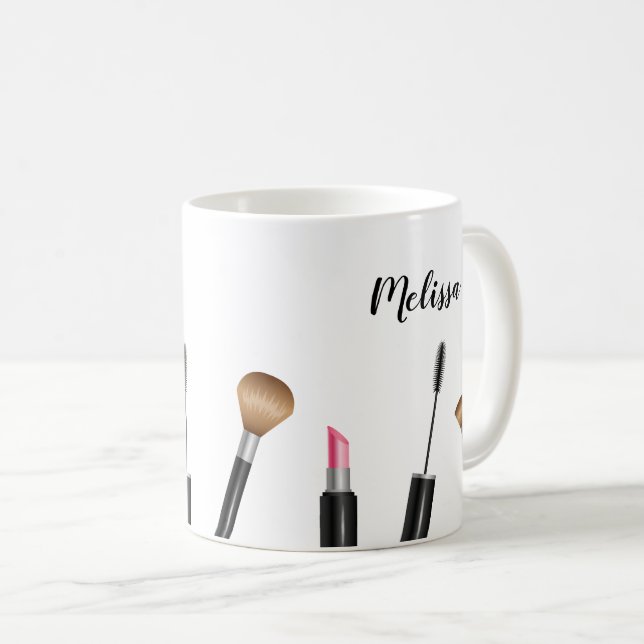 Makeup Items Illustration & Personalised Name Coffee Mug (Front Right)