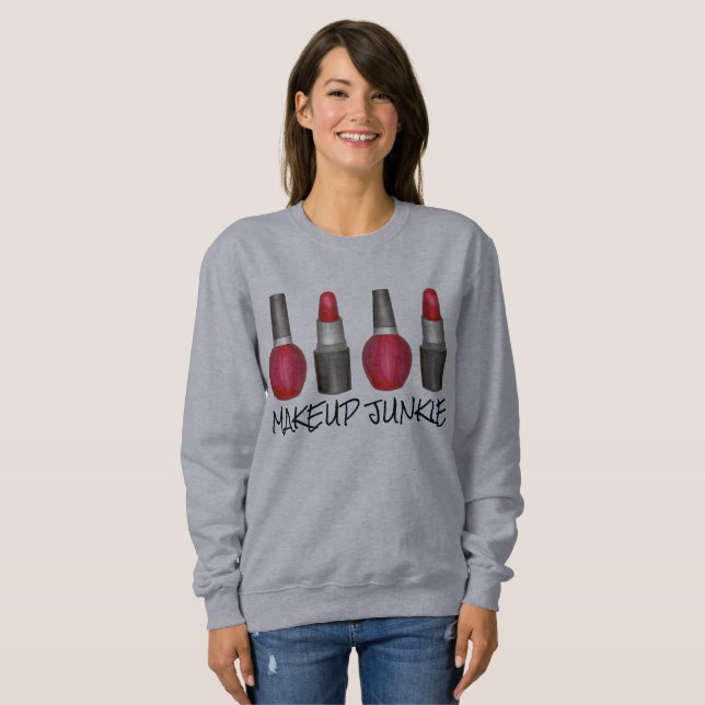 Makeup Junkie Red Lipstick Nail Polish Sweatshirt (Front Full)