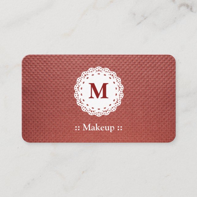 Makeup Lace Monogram Maroon Business Card (Front)