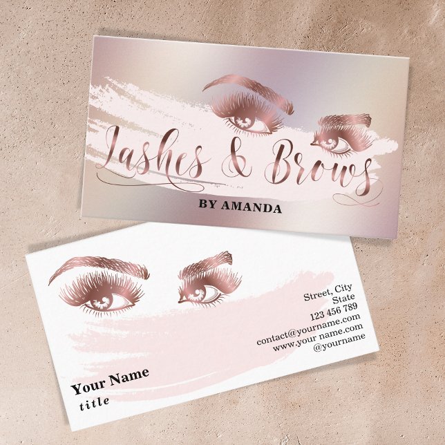 Makeup Lash Eyebrow Eyes Lashes Brows Rose Gold Business Card (Creator Uploaded)