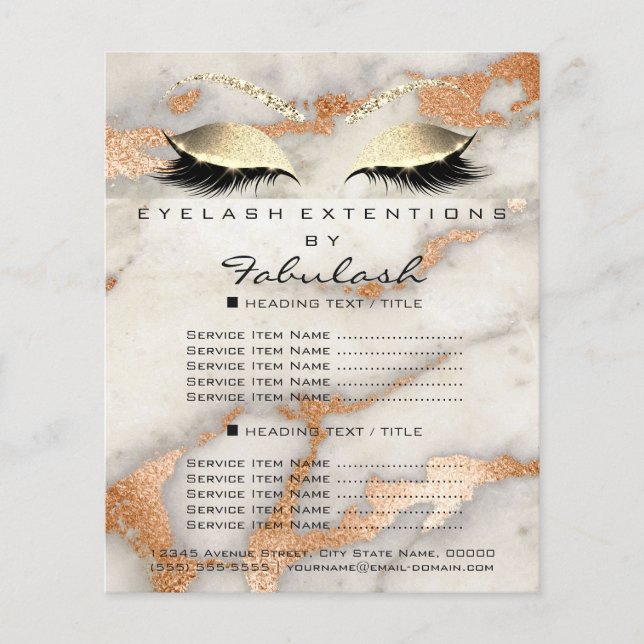 Makeup Lashes Beauty Salon Flyer Marble Coral Gold (Front)