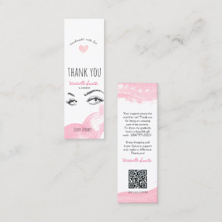 Makeup Lashes Brow Pink Thank you Qr Code Discount Mini Business Card