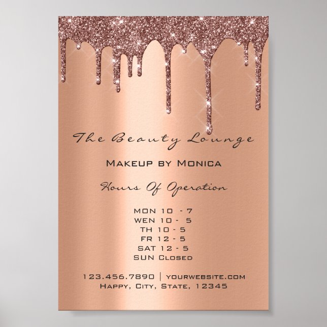 Makeup Lashes Opening Hours Salon Drip  Price list Poster (Front)