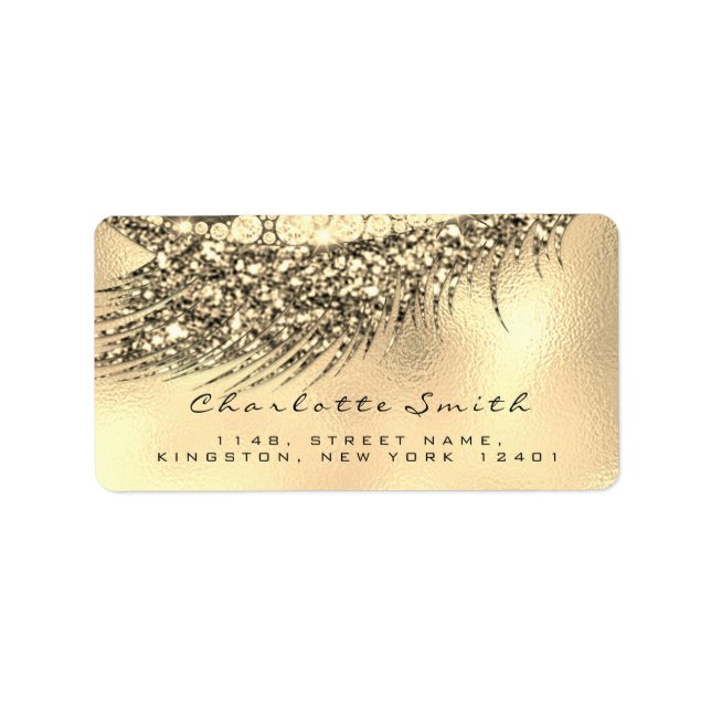 Makeup Lashes Return Address Gold Name Lux RSVP Label (Front)