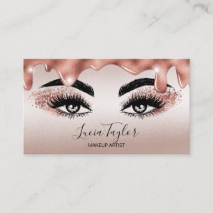 Makeup Lashes Rose Gold Glitter Drips Business Card