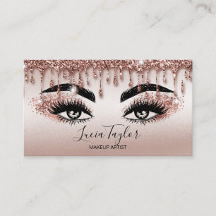 Makeup Lashes Rose Gold Glitter Drips Business Card