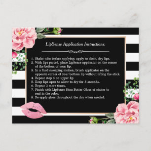 Makeup Lips Instruction Tips   Pink Floral Stripes Postcard