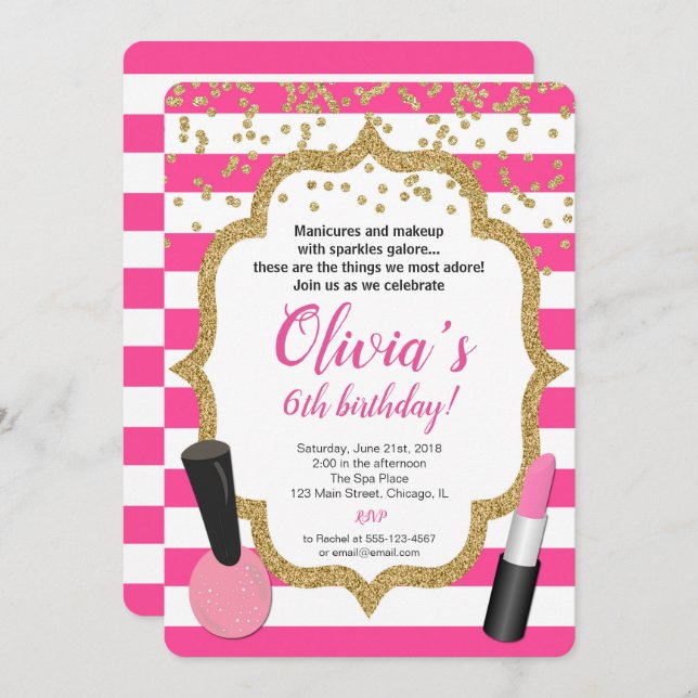 Makeup manicures spa birthday invitation girl (Front/Back)